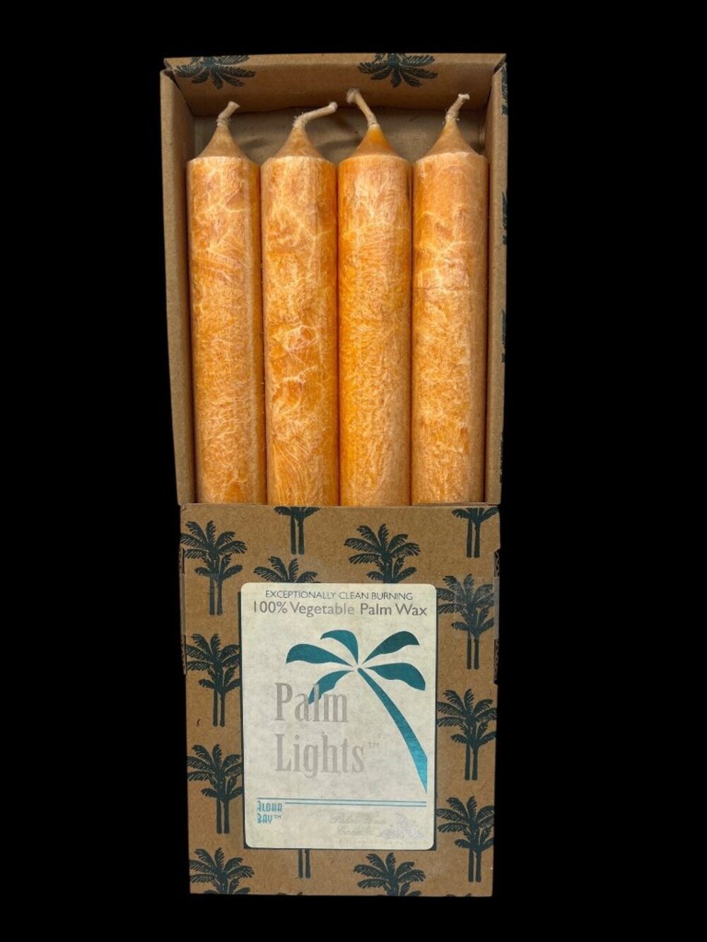 Palm Lights 9" Orange Creamsicle Palm Wax Taper Candles - Box Of 4 Clean Burning